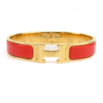 エルメス HERMES バングル ブレスレット クリッククラックH メタル/エナメル ゴールド/オレンジ レディース【中古】 e61791i