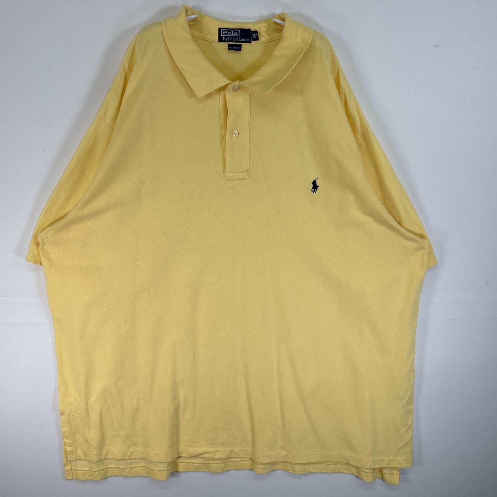 古着 90's/90年代 ポロバイラルフローレン Polo by Ralph Lauren 鹿の子 半袖 ポロシャツ ロゴ 刺繍 2ボタン 大きいサイズ 3XB BIG  イエロー 無地 メンズ