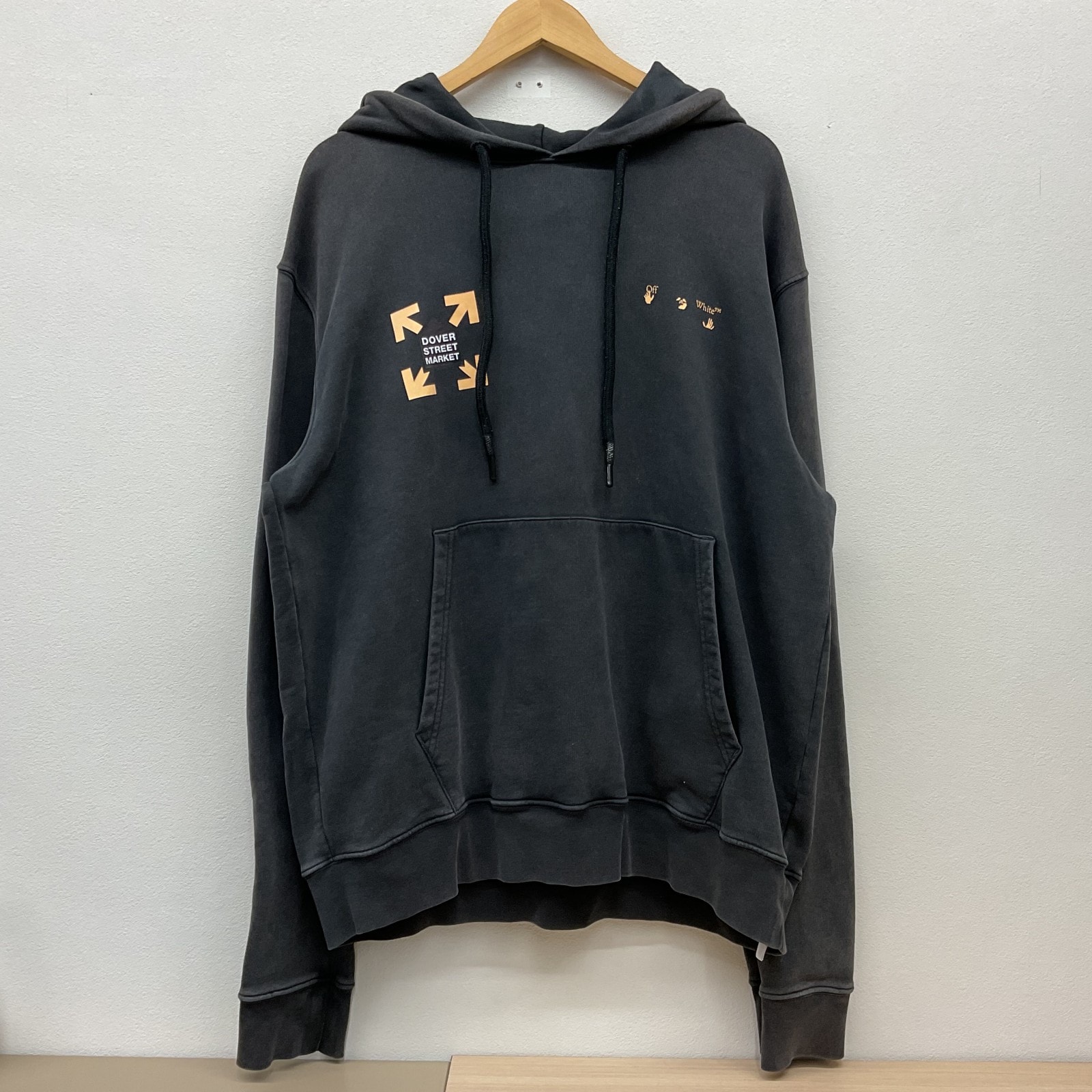 Off White【オフホワイト】DOVER STREET MARKET ドーバーストリートマーケット コットン プリント チャコールグレー フーディー パーカー XL
