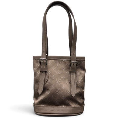 LOUIS VUITTON 極美品 ルイヴィトン リトルバケット モノグラムサテン ハンドバッグ M92145 サテン レザー SR0031 ベージュ シルバー ミニバッグ LV ヴィトン Aランク 中古 鑑定済 ヴィトンバッグ