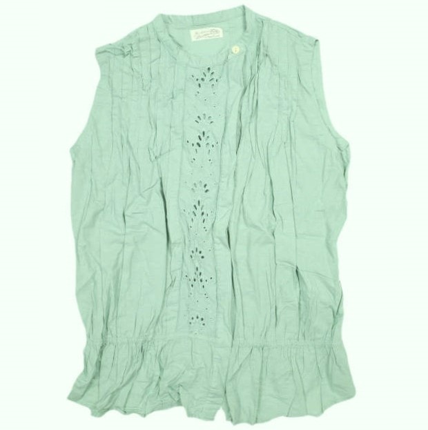 BEAMS BOY ビームスボーイ フロントカットワークスタンドカラーノースリーブシャツ 13-01-0034-867 ONE SIZE Green レース ギャザー ブラウス トップス g13665