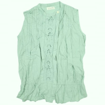 BEAMS BOY ビームスボーイ フロントカットワークスタンドカラーノースリーブシャツ 13-01-0034-867 ONE SIZE Green レース ギャザー ブラウス トップス g13665