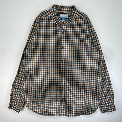 古着 コロンビア Columbia 長袖シャツ ワンポイント ロゴ チェック 大きいサイズ XL ブラウン系 マルチカラー メンズ