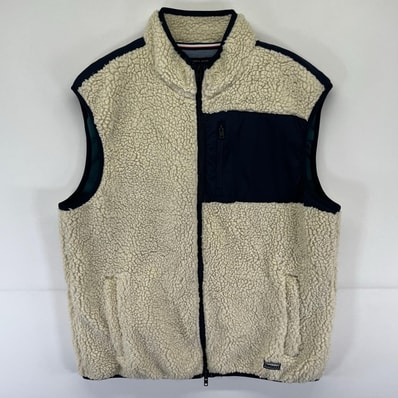 古着 トミーヒルフィガー TOMMY HILFIGER フリース ベスト フルジップ 胸ポケット 大きいサイズ 2XL ベージュ系 無地 メンズ