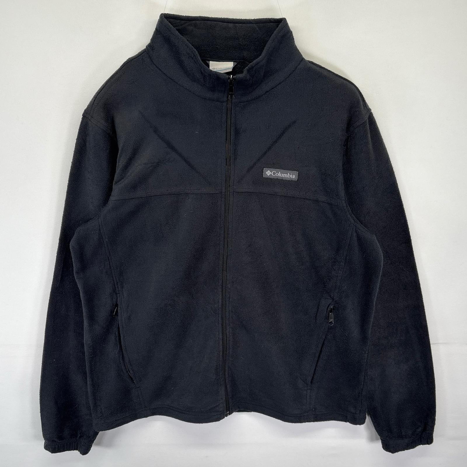 古着 コロンビア Columbia フリースジャケット ワンポイントロゴ刺繍 フルジップ 大きいサイズ アウトドア L  ブラック メンズ