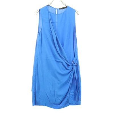 美品 ZARA BASIC ザラベーシック モロッコ製 ノースリーブ 膝丈ワンピース XS ブルー
