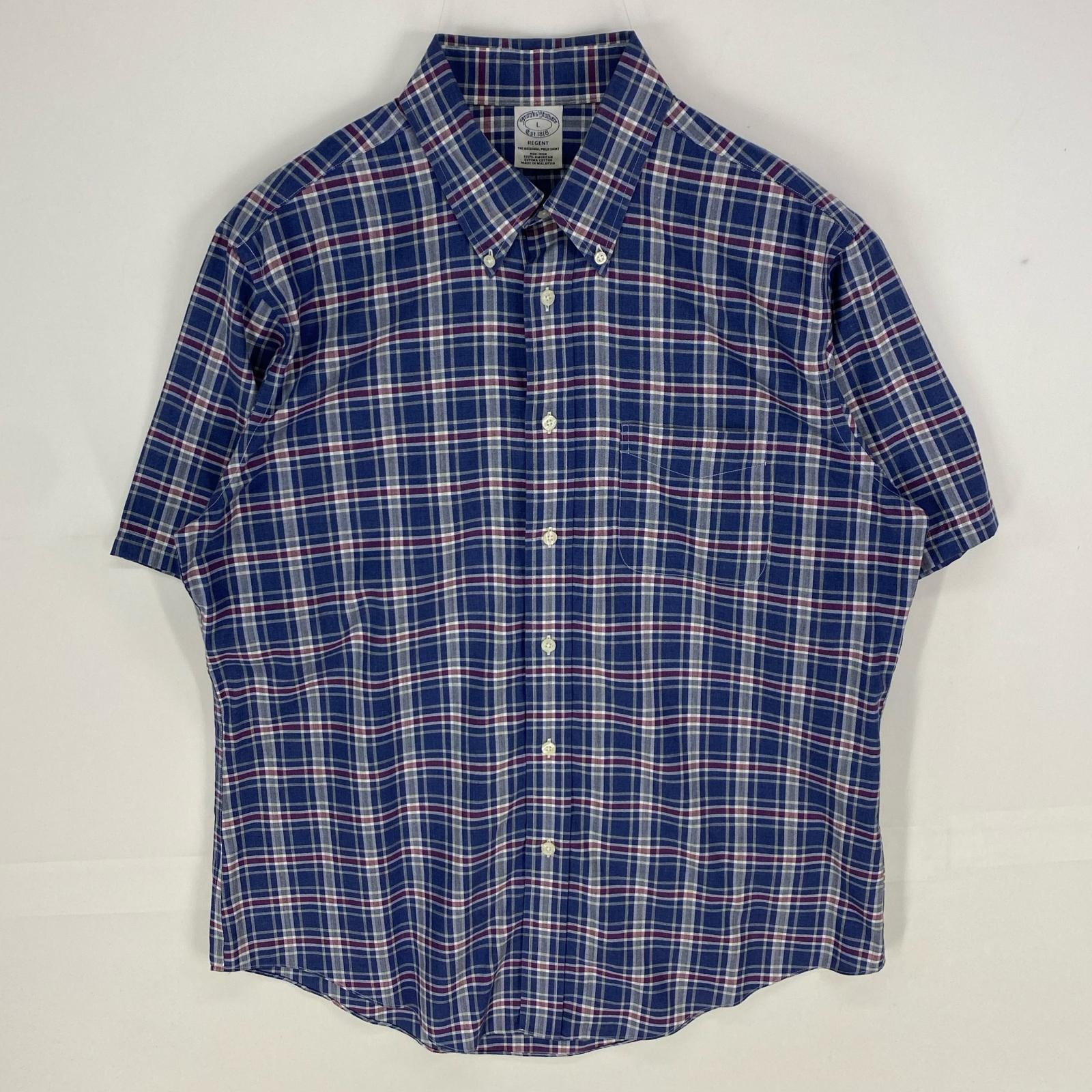 古着 ブルックスブラザーズ Brooks Brothers 半袖シャツ ボタンダウン 1818 ショートスリーブ L  ネイビー系 チェック メンズ