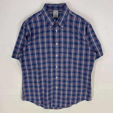 古着 ブルックスブラザーズ Brooks Brothers 半袖シャツ ボタンダウン 1818 ショートスリーブ L ネイビー系 チェック メンズ
