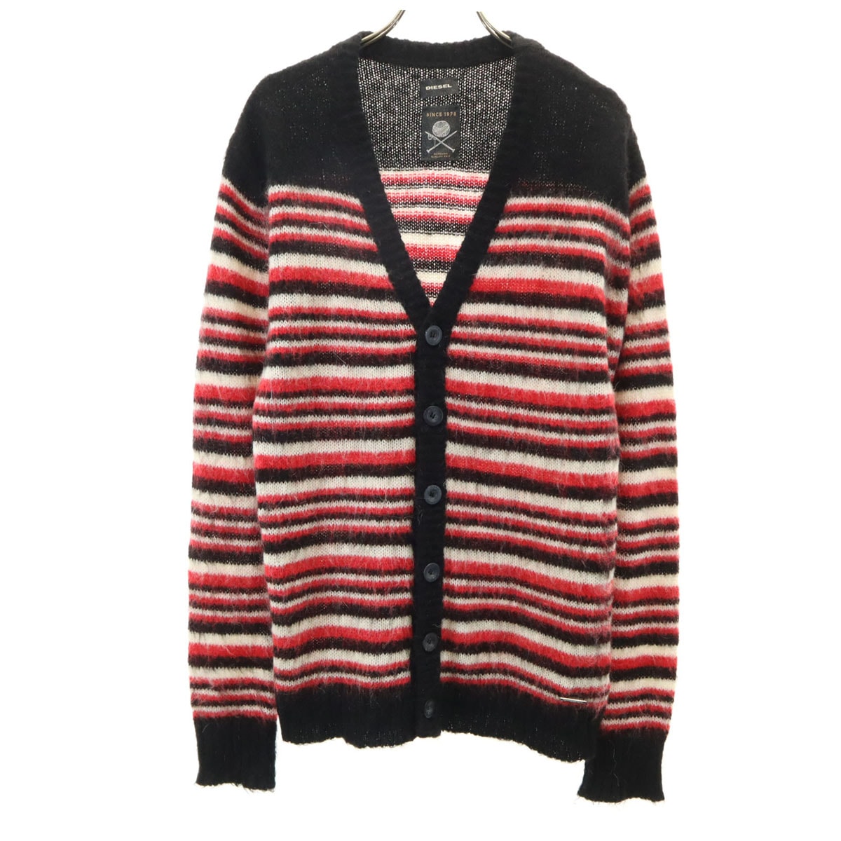 DIESEL ディーゼル イタリア製 ボーダー柄 長袖 Vネック ニットカーディガン S ブラック