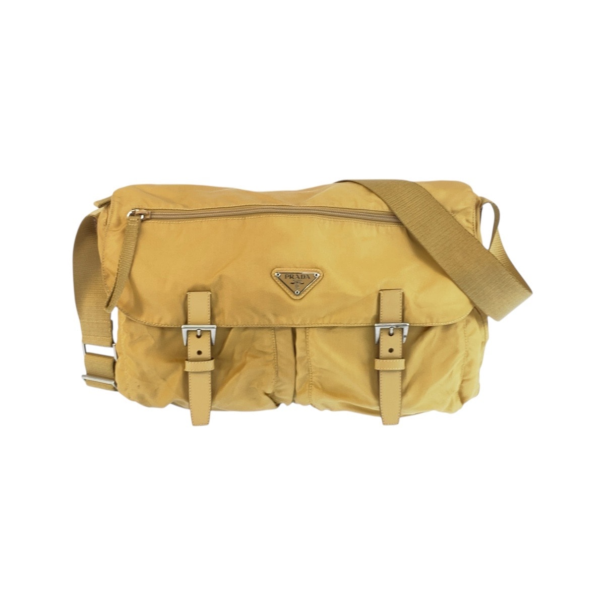 PRADA プラダ テスート 三角ロゴプレート イエロー マスタード シルバー金具 ナイロン ショルダーバッグ メッセンジャーバッグ 505798 【中古】