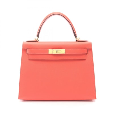 エルメス HERMES ケリー28 ハンドバッグ バッグ レザー カーフ(牛革) ヴォーエプソン ヴォーエプソン ローズジャイプール A刻印(2017年製造) レディース レッド系 【中古】