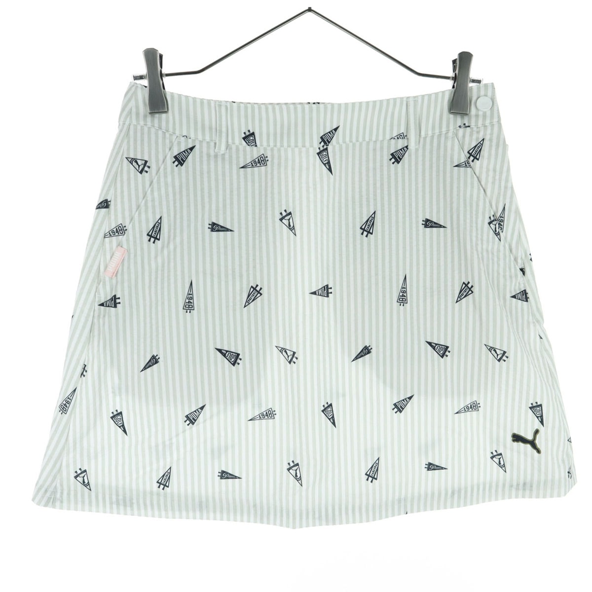 美品 PUMA プーマ ストライプ柄 ゴルフ ミニ丈 スカート L ホワイト