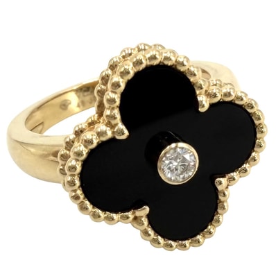 Van Cleef & Arpels ヴァンクリーフ&アーペル 指輪 ヴィンテージアルハンブラ リング 48 ジュエリー アクセサリー K18イエローゴールド オニキス 約8号 VCARA41049 ブラック 黒 レディース 約6.9g【中古品】