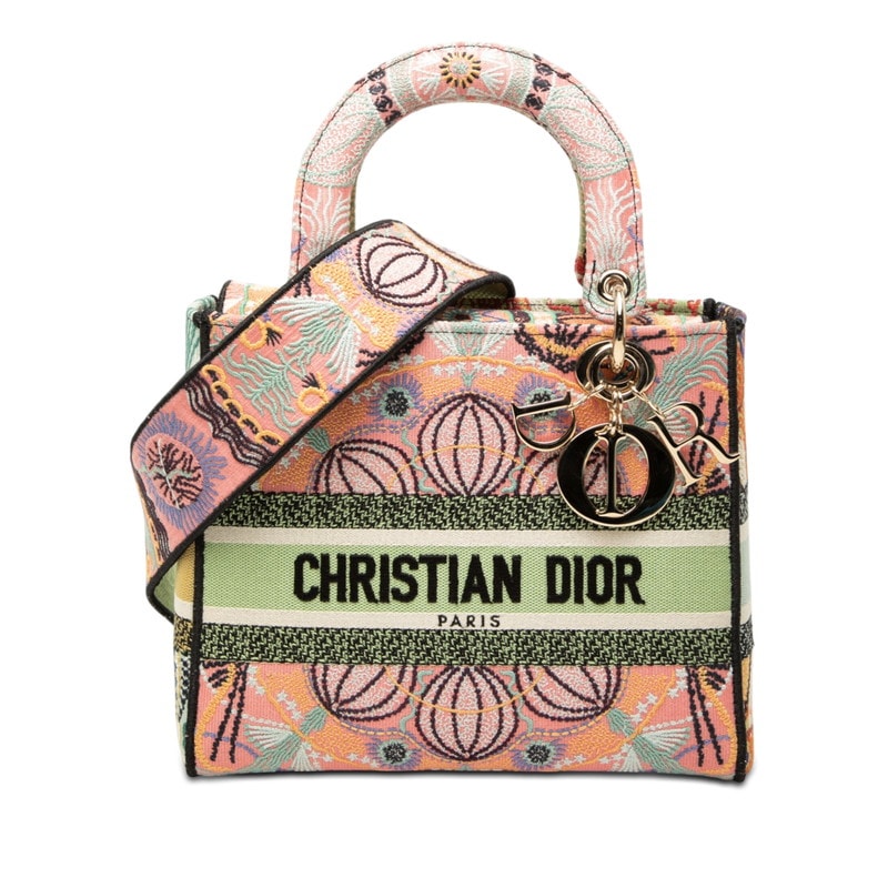 ディオール LADY D-LITE ミディアム ハンドバッグ ショルダーバッグ 2WAY マルチカラー キャンバス レディース Dior 【中古】