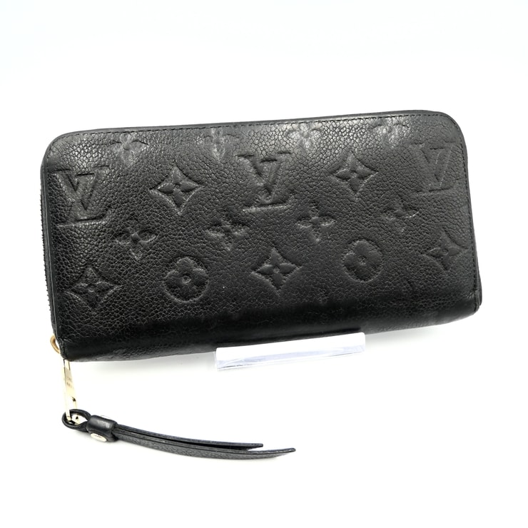 LOUIS VUITTON(ルイ・ヴィトン)ポルトフォイユ・クレマンス モノグラム・アンプラント 長財布 ラウンドファスナー ブラック レザー ゴールド金具 レディース【中古】