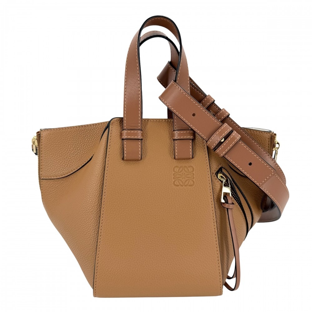 LOEWE ロエベ 2WAY ハンモック コンパクト ショルダーバッグ ハンドバッグ 肩掛け 斜め掛け トートバッグ レザー カーフ ブラウン 茶 ゴールド金具 レディース 美品【中古品】