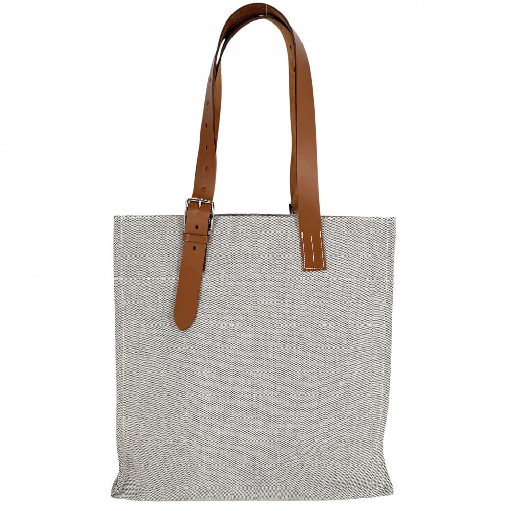 HERMES エルメス トートバッグ 肩掛け エトリヴィエール・ショッピング 刻印不鮮明 キャンバス  レザー   グレー系 ブラウン 茶 シルバー金具 ユニセックス【中古品】