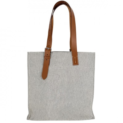 HERMES エルメス トートバッグ 肩掛け エトリヴィエール・ショッピング 刻印不鮮明 キャンバス レザー グレー系 ブラウン 茶 シルバー金具 ユニセックス【中古品】