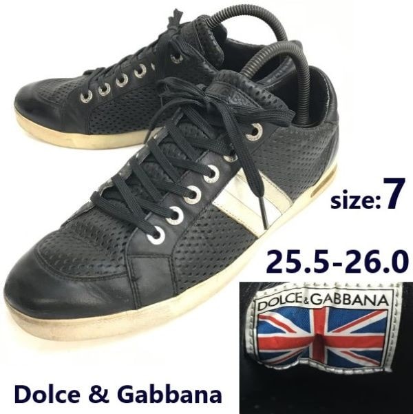 Dolce & Gabbana/ドルチェアンドガッパーナ★レザースニーカー【7/25.5-26.0/black/黒】ドルガバ/leather/sneakers/Shoes/trainers◆sG-171