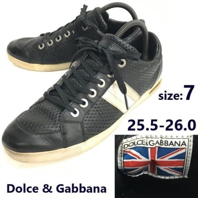 Dolce & Gabbana/ドルチェアンドガッパーナ★レザースニーカー【7/25.5-26.0/black/黒】ドルガバ/leather/sneakers/Shoes/trainers◆sG-171