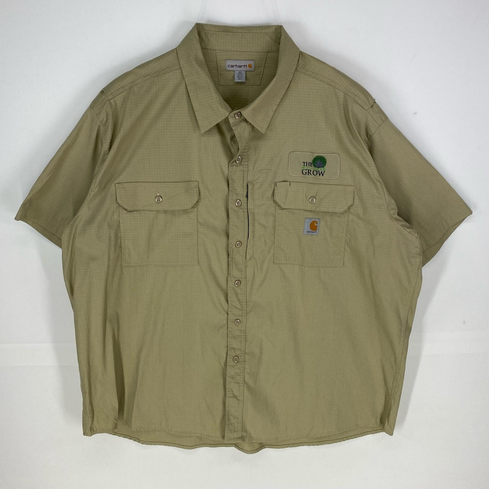 古着 カーハート Carhartt 半袖シャツ ワンポイント リップストップ ワッペン 大きいサイズ 3XL ベージュ系 メンズ