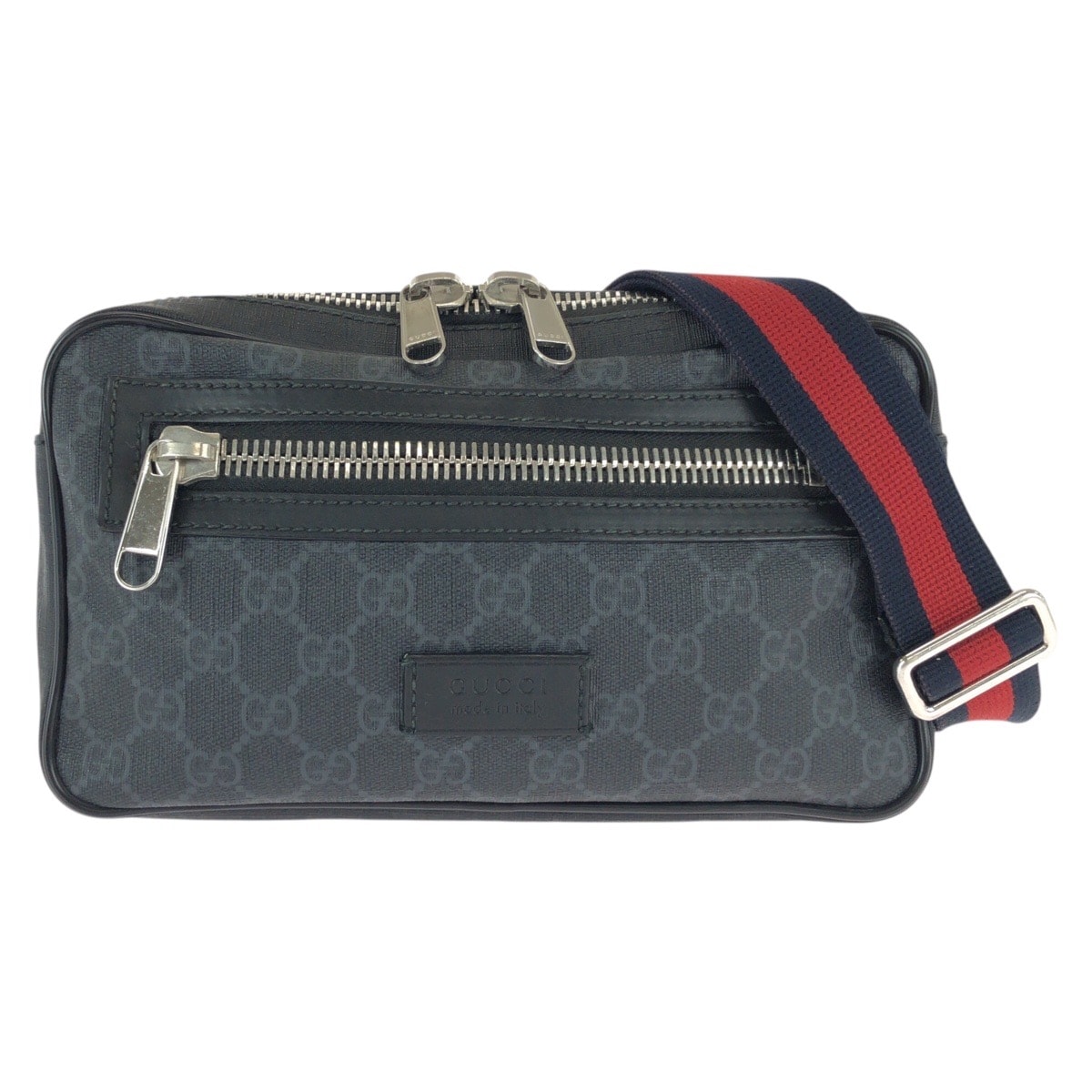 GUCCI グッチ シェリーライン ブラック 黒 グレー シルバー金具 GGスプリームキャンバス レザー/ ボディバッグ バムバッグ ショルダーバッグ ウエストポーチ 601190 【中古】