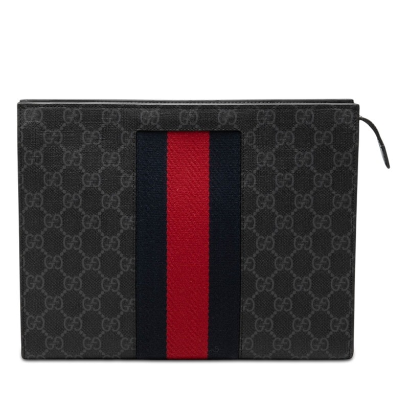 グッチ GGスプリーム シェリーライン クラッチバッグ セカンドバッグ 475316 ブラック PVC レザー メンズ GUCCI 【中古】