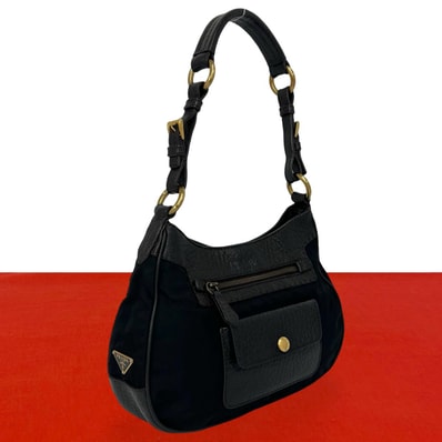 PRADA プラダ 三角ロゴ 金具 ナイロン レザー ショルダーバッグ ブラック
41568