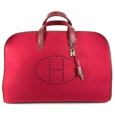 エルメス HERMES フードゥ Hパンチングロゴ 旅行バッグ カバン トラベルバッグ バッグ ボストンバッグ フェルト 不鮮明刻 レッド