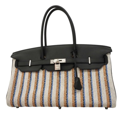 【6dc3603-g】エルメス ショルダーバッグ ショルダーバーキン39 トワルアッシュ スイフト ブラック マルチカラー シルバー金具 K刻印【中古】レディース