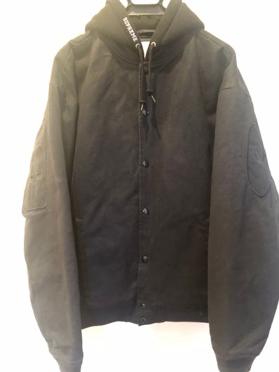 Supreme Hooded Twill Varsity Jacket "Black"