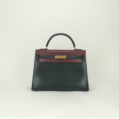 エルメス HERMES ケリー32 ケリー 32 バッグ トートバッグ ボックスカーフ ブルーインディゴ BlueIndigo ルージュアッシュ RougeH グリーン Greenブルー Blueネイビー Navyレッド Red 緑 青 紺 赤