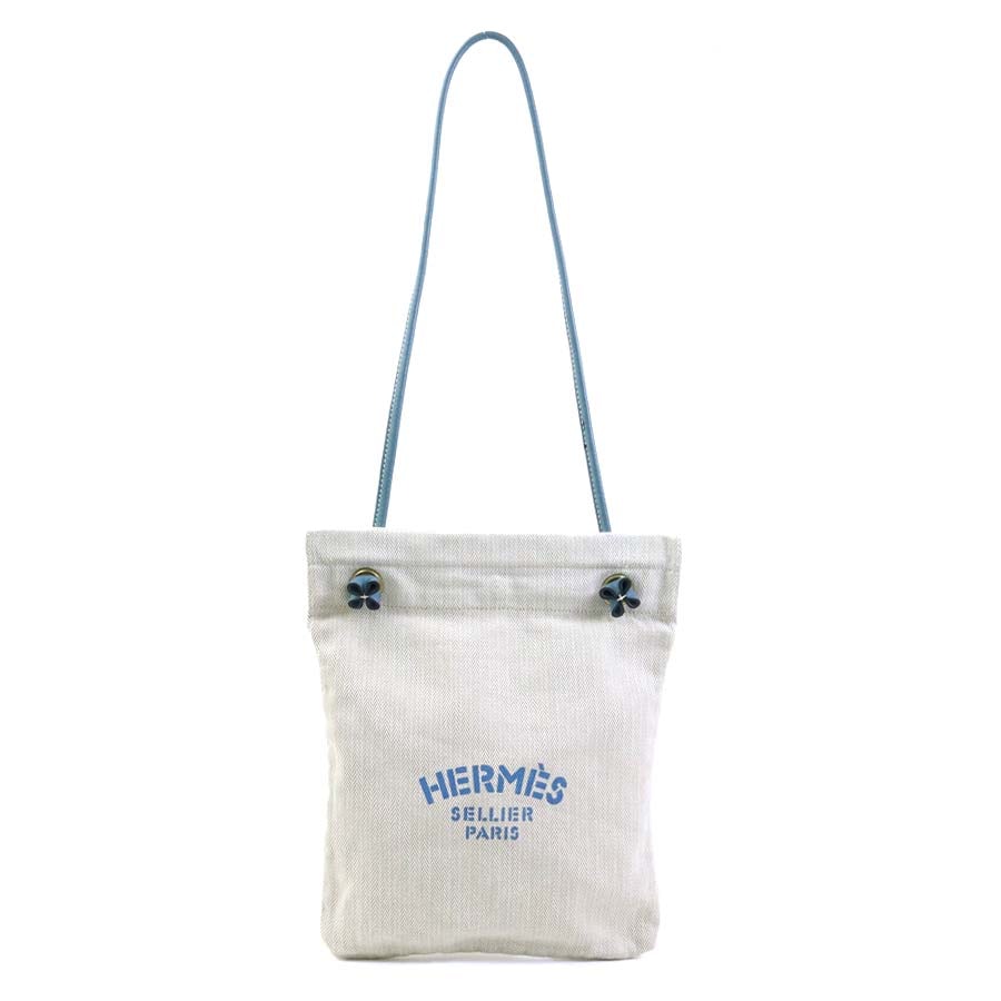 エルメス HERMES ショルダーバッグ アリーヌPM コットン/レザー ライトベージュ/ブルー レディース【中古】 e62164a