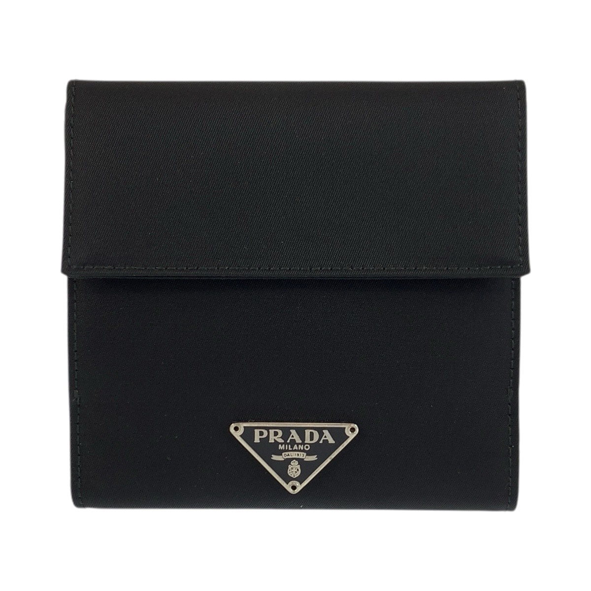 超美品 PRADA プラダ テスート 三角ロゴプレート ブラック 黒 シルバー金具 ナイロン 折財布 コンパクトウォレット 男女兼用 601954 【中古】