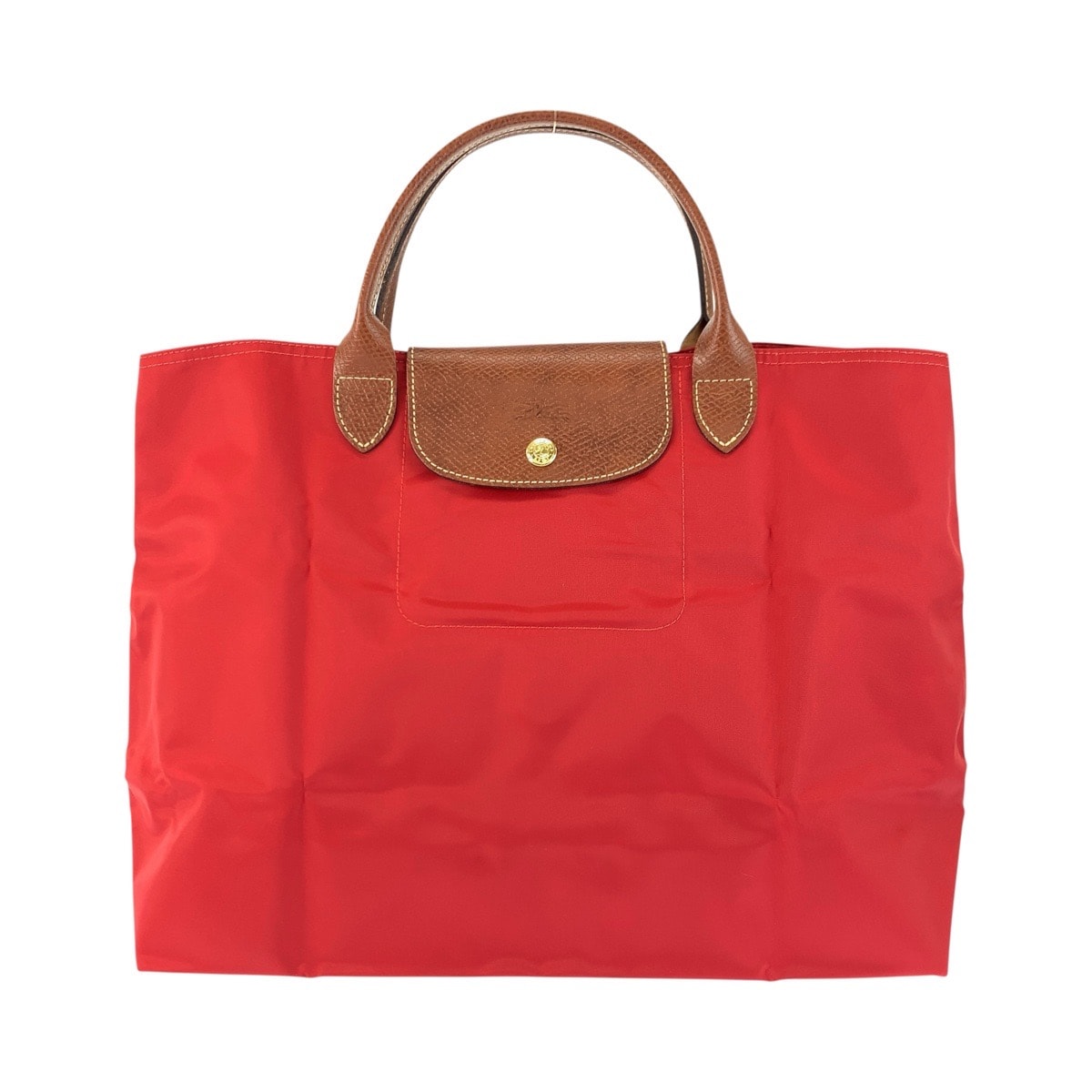 美品 Longchamp ロンシャン ル プリアージュ レッド ブラウン ゴールド金具 ナイロン レザー/ ハンドバッグ トートバッグ 602822 【中古】