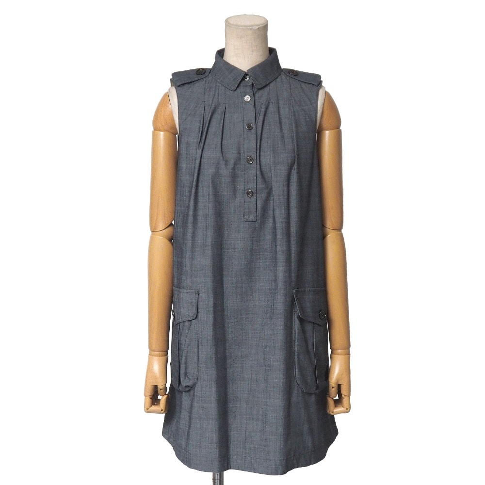 BURBERRY バーバリー ワンピース サイズ36 ノースリーブ タック フレア シャツワンピ―ス ブランド古着【中古】20260120/RA7271