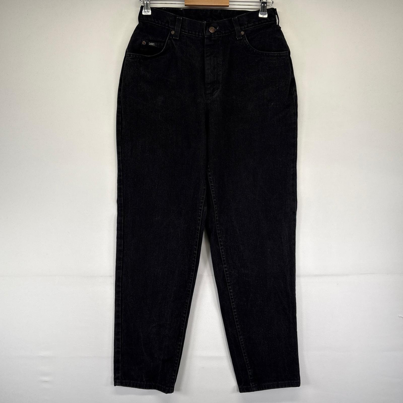 古着 リー Lee デニム パンツ テーパード レザーパッチ ジーパン 12 MED  ブラック系 レディース