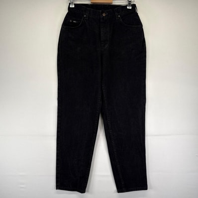 古着 リー Lee デニム パンツ テーパード レザーパッチ ジーパン 12 MED ブラック系 レディース