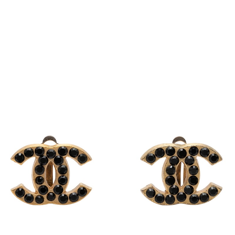 샤넬 코코 마크 귀걸이 01A 각인 골드 도금 라인 스톤 여성용 CHANEL [중고]