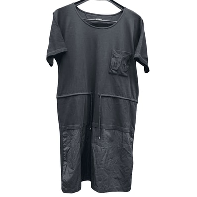 HERMES 美品 エルメス リゾートコレクション ブークレー アトラージュ Tシャツ ワンピース #42 ドレス セリエ 刺繍 切替 コットン ブラック 黒 レディース ABランク 中古 鑑定済 エルメスワンピース