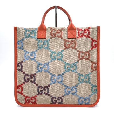 GUCCI(グッチ)チルドレンズ GGマルチカラー トートバッグ ハンドバッグ ベージュ キャンバス オレンジ レザー ロゴ 総柄 レディース 550763【中古】