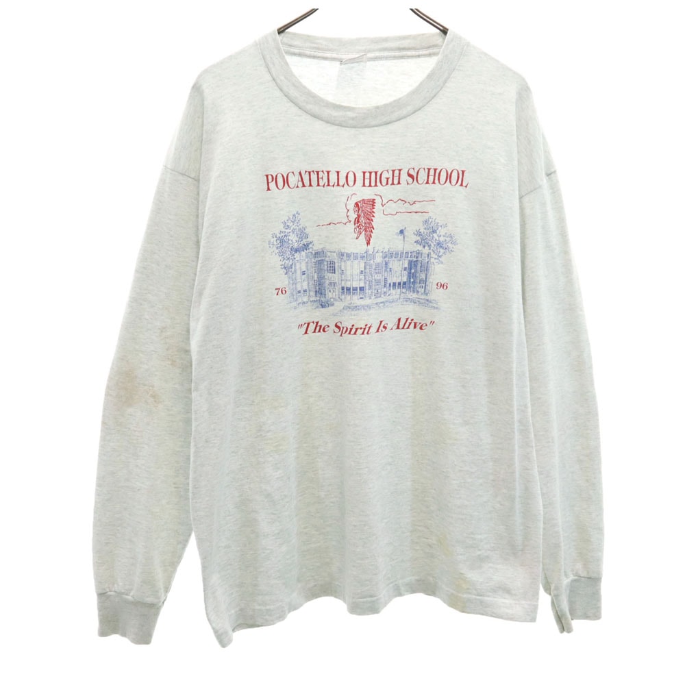 FRUIT OF THE LOOM フルーツオブザルーム 90s USA製 オールド プリント 長袖 シングルステッチ Tシャツ XL グレー系 ロンT