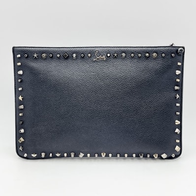 Christian Louboutin(クリスチャンルブタン)スタッズ クラッチバッグ セカンドバッグ ブラック レザー レッド内側 ゴールド金具 メンズ レディース【中古】
