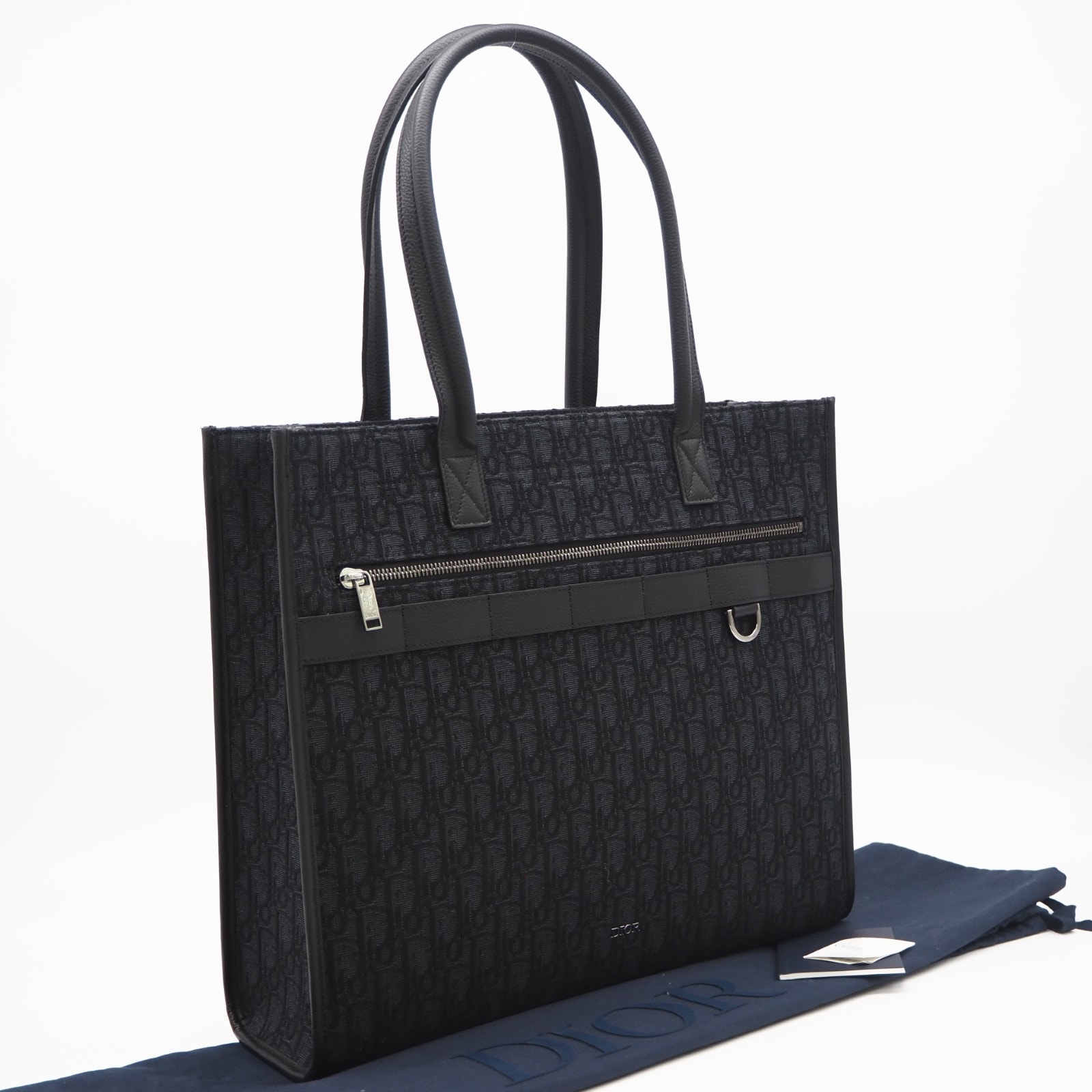 美品 Dior ディオール オブリークジャカード サファリ トートバッグ 1ESSH224YKY_H03E トートバッグ ブラック キャンバス レザー メンズ