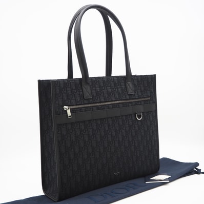 美品 Dior ディオール オブリークジャカード サファリ トートバッグ 1ESSH224YKY_H03E トートバッグ ブラック キャンバス レザー メンズ