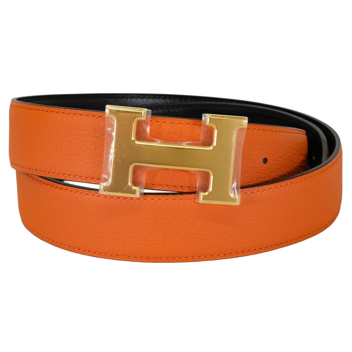 HERMES エルメス ベルト Hベルト コンスタンス32 リバーシブル オレンジ/黒 (ブラック) トゴ/ボックスカーフ #85 ゴールド金具 W刻印 [紙袋・リボン付] 新品