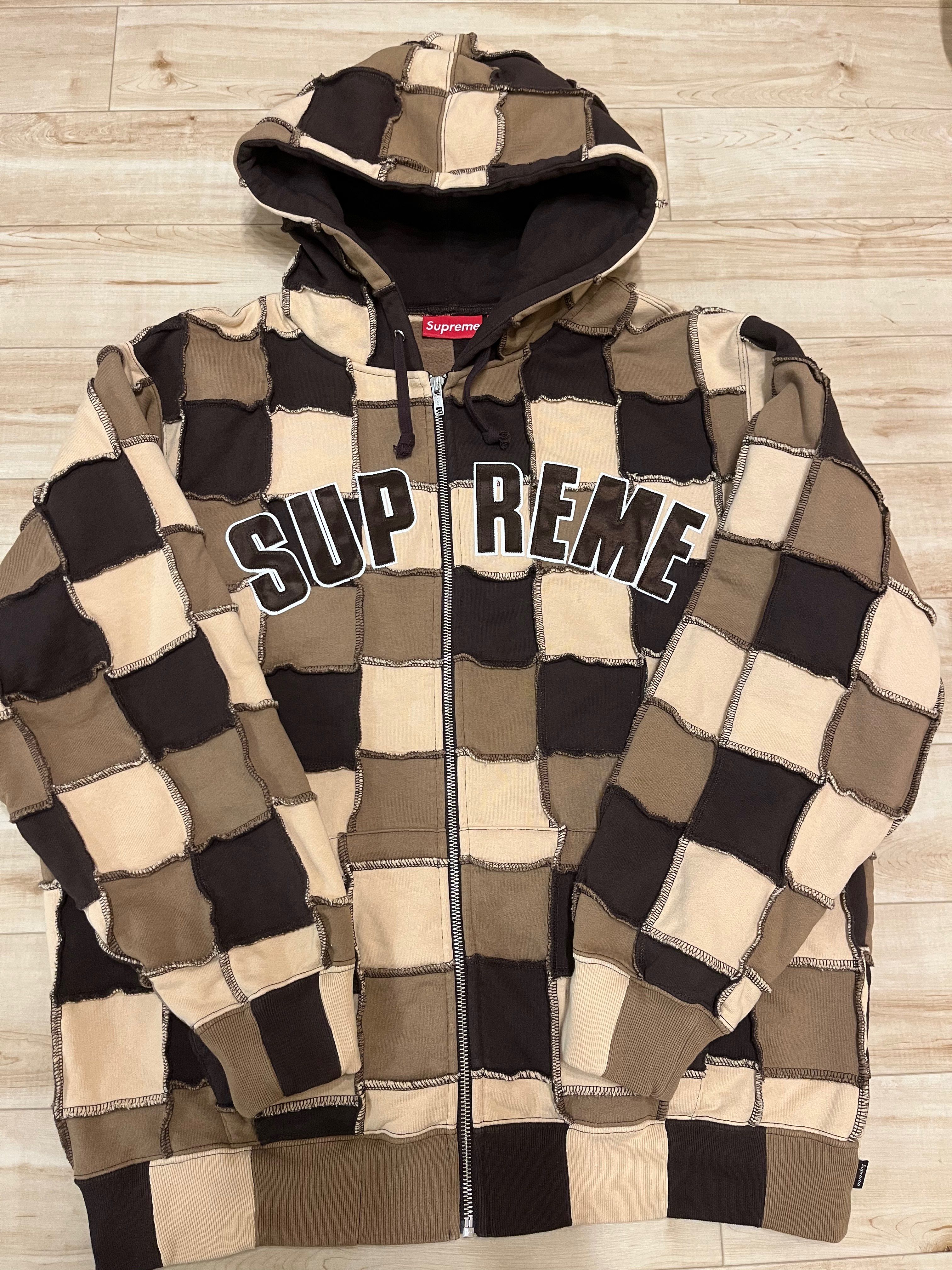 Supreme Reverse Patchwork Zip Up Hooded Sweatshirt "Brown"