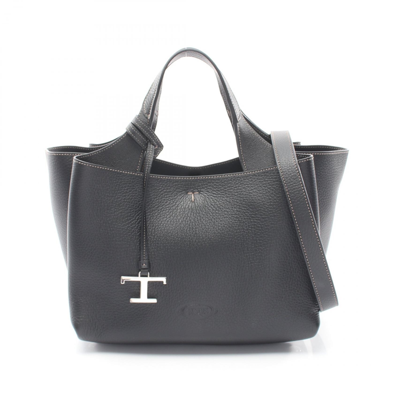 トッズ TOD'S Tタイムレス ミニ 2WAY ハンドバッグ バッグ レザー レディース ブラック系 XBWAPAFL100QRIB999 【中古】