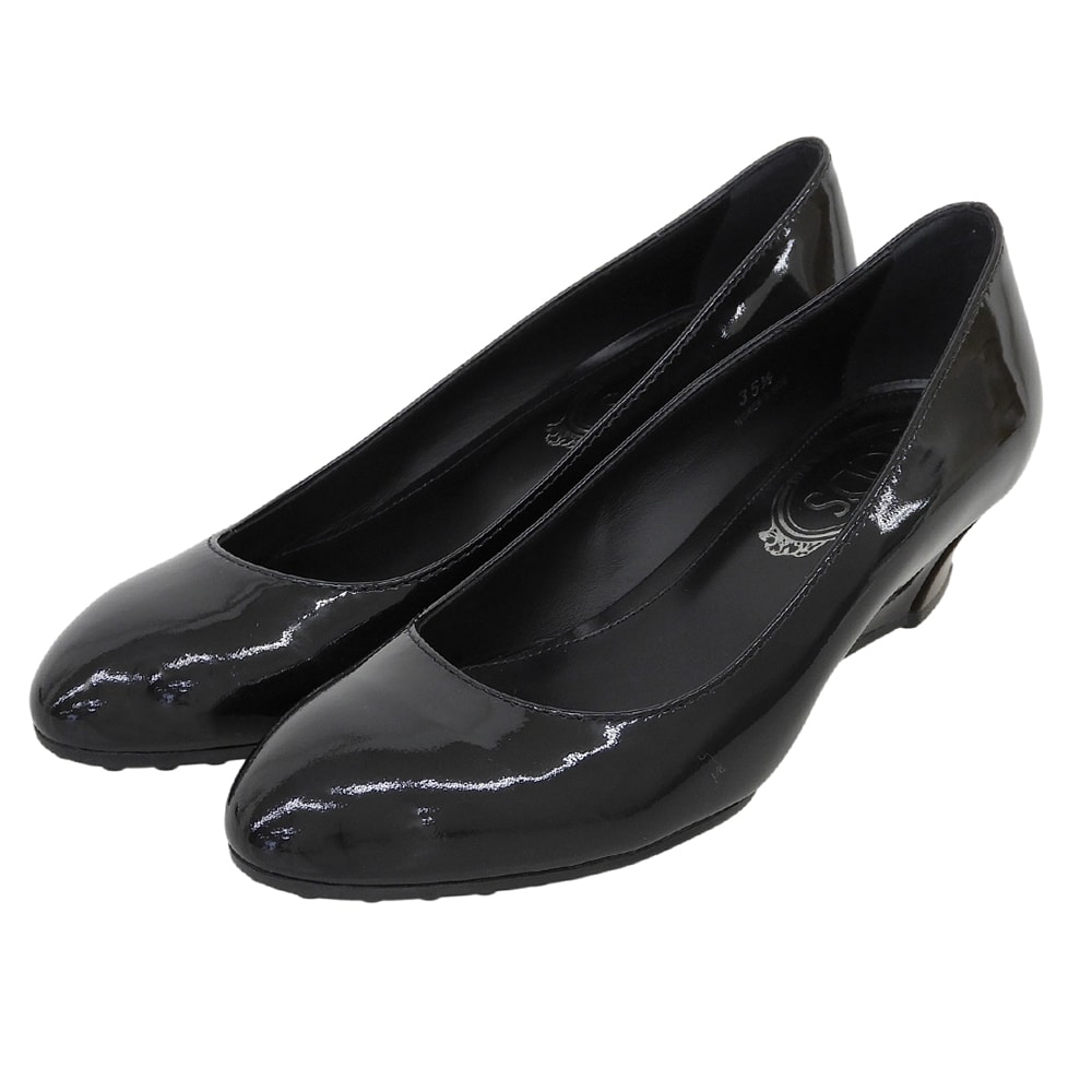 トッズ 美品 ローウェッジソール パンプス パテント シューズ レディース ブラック 35.5 35.5