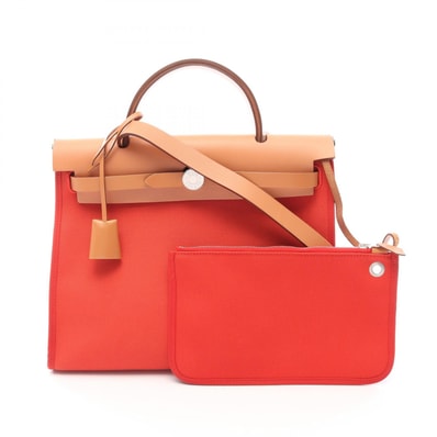 エルメス HERMES エールバッグジップPM 2WAY ハンドバッグ バッグ キャンバス レザー トワルミリタリー / ヴァッシュハンター トワルミリタリー カプシーヌ A刻印(2017年製造) レディース レッド系 / ブラウン系
